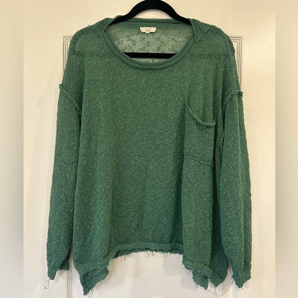 EUC Easel Raw Hem Long Sleeve Sweater With Front Pocket